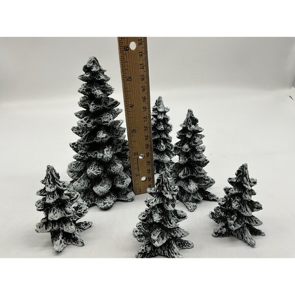 Meryvns Vintage 1990 Cold Cast Christmas Trees Snow Village Set of 6 Holiday - Picture 8 of 16
